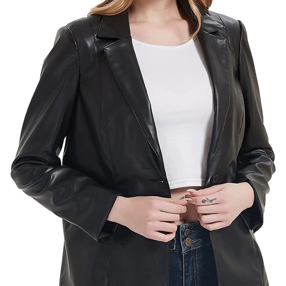 Black Faux Leather Blazer